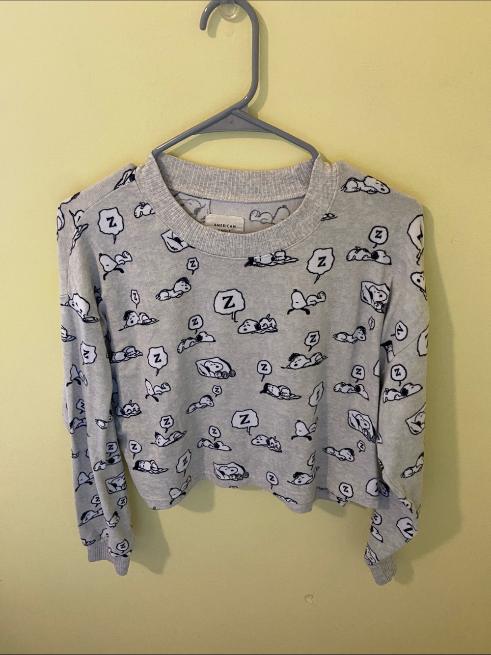 Grey Snoopy Sleep Pattern Cropped Sweatshirt